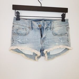 NWOT American Eagle Distressed Denim Shorts Fringe